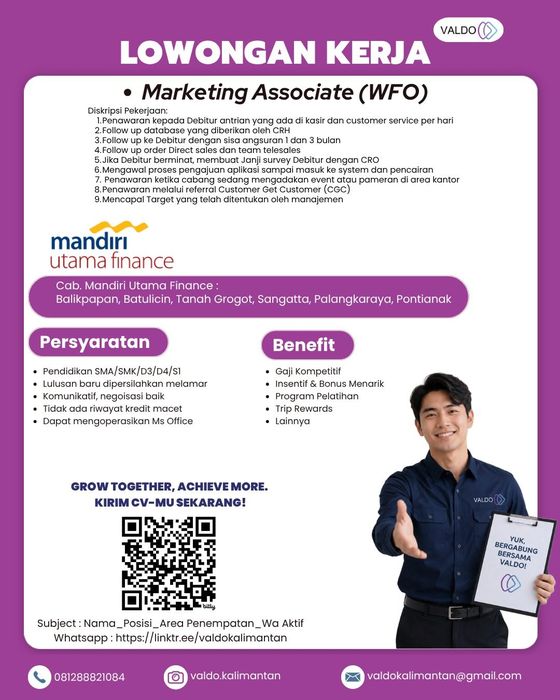 Flyer lowongan Marketing Associate (WFO)